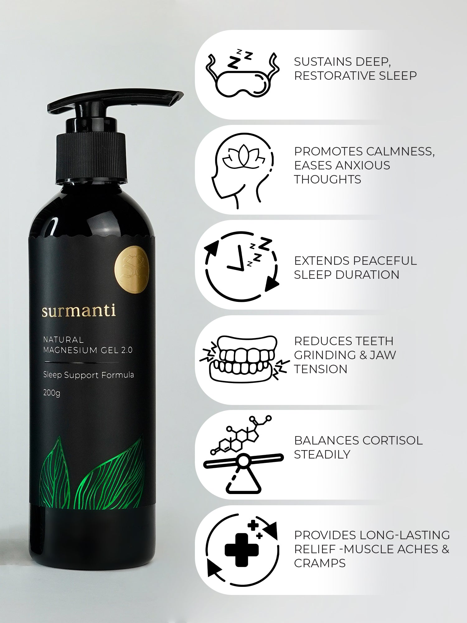 Magnesium Sleep Support Gel 200g.  Targeted Application, Prolonged Absorption for Deep Restful Sleep & Relaxation - Surmanti - Made In New Zealand