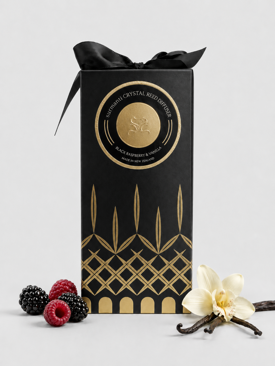 Black Raspberry & Vanilla Crystal Reed Diffuser - Large Rooms 200mL - Refillable - Surmanti - Made In New Zealand