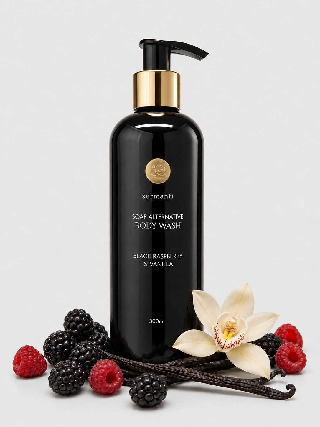 Black Raspberry & Vanilla Body Wash - Soap Alternative. Non-drying - 300mL - Surmanti - Made In New Zealand