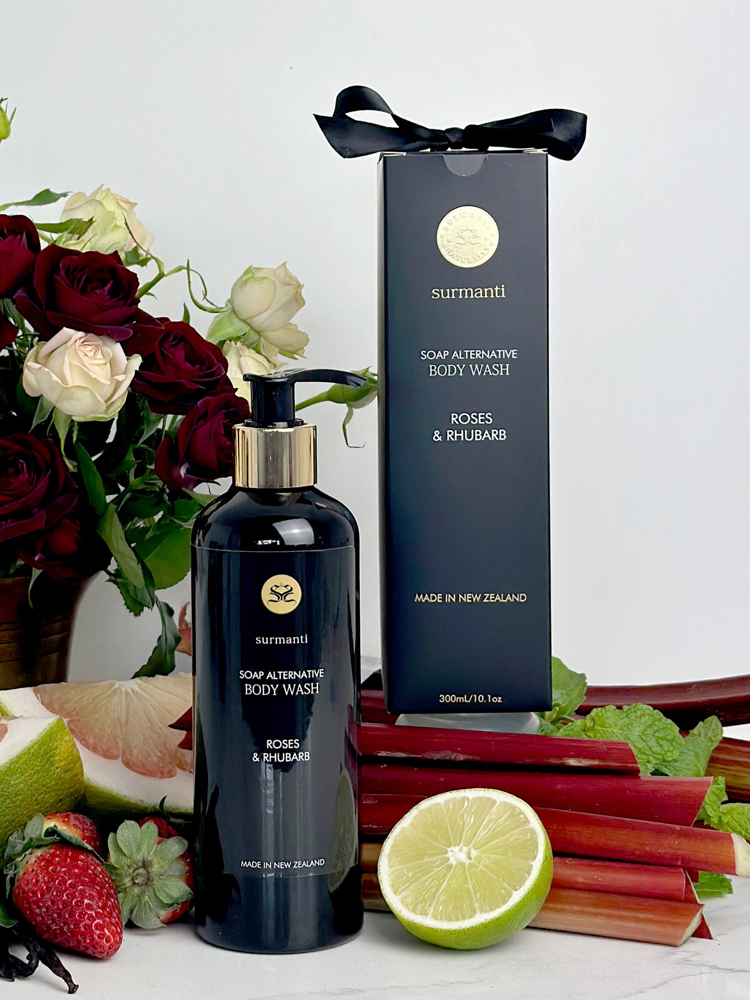 Roses & Rhubarb Body Wash - Soap Alternative 300mL - Surmanti - Made In New Zealand