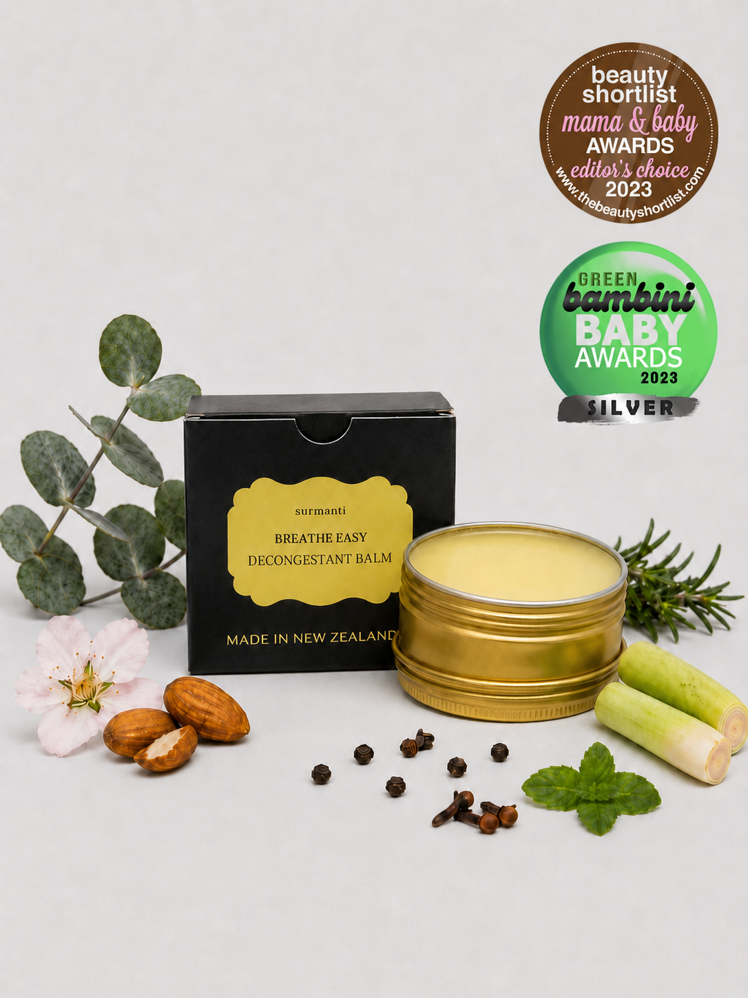 Natural Breathe Easy Balm 80g. Award Winning - Clears Congestion Blocked Stuffy Noses & Soothes Headaches - Surmanti - Made In New Zealand