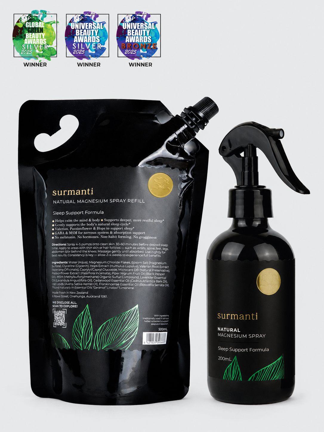 Magnesium Sleep Support Spray Refill Bundle 500ml Refill + 200mL Bottle - Fast Acting Formula - Surmanti - Made In New Zealand
