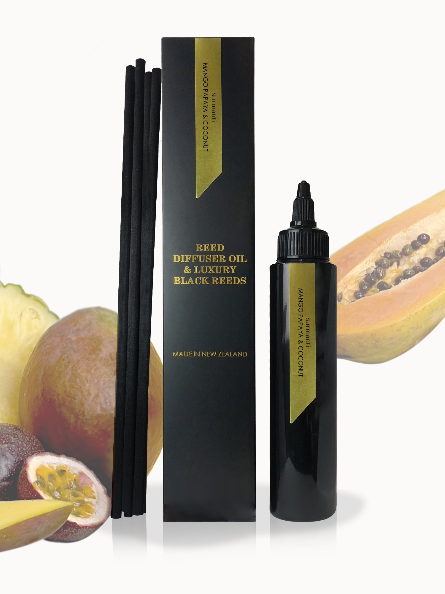 Reed Refill - Mango Papaya & Coconut Reed Diffuser Oil & Luxury Black Reeds - Surmanti - Made In New Zealand