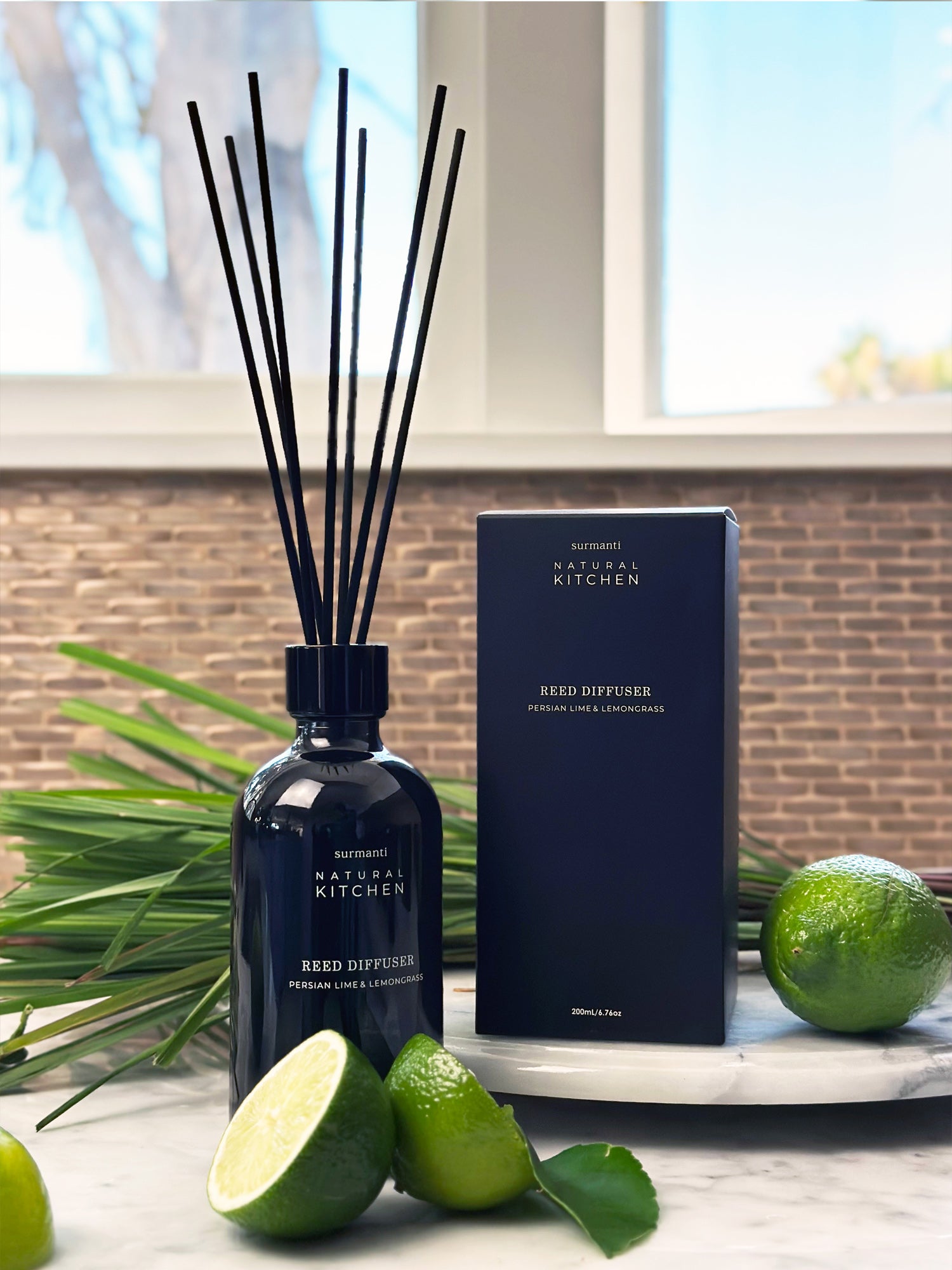 Reed Diffuser - Persian Lime & Lemongrass - Natural Kitchen - Large Rooms 200mL - Surmanti - Made In New Zealand
