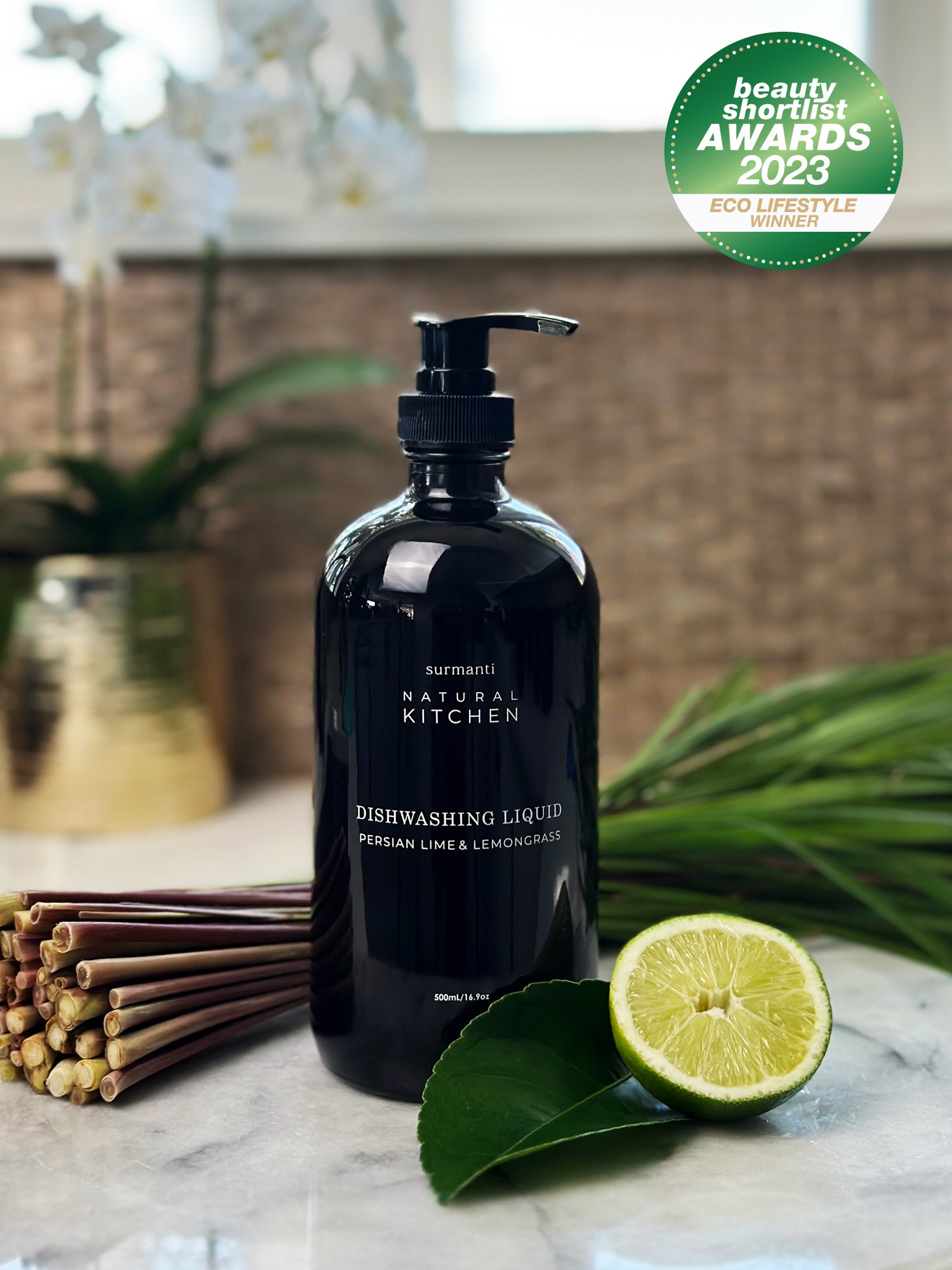Dishwashing Liquid - Persian Lime & Lemongrass -Award Winning - Natural Kitchen - 500ML - Surmanti - Made In New Zealand