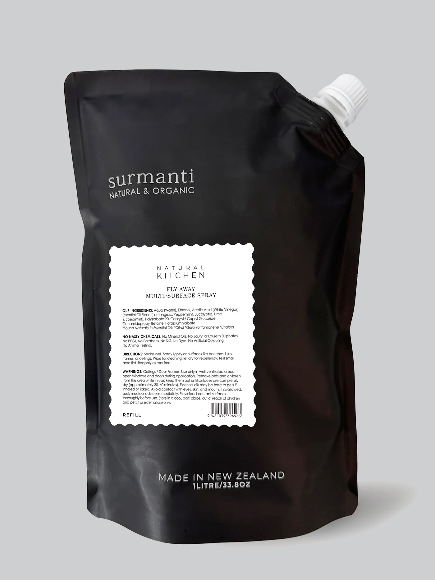 Fly-Away Multi-Surface Spray - Refill & Save - Natural Kitchen - 1 Litre Repells Fly & Ants, Smells Minty Fresh!