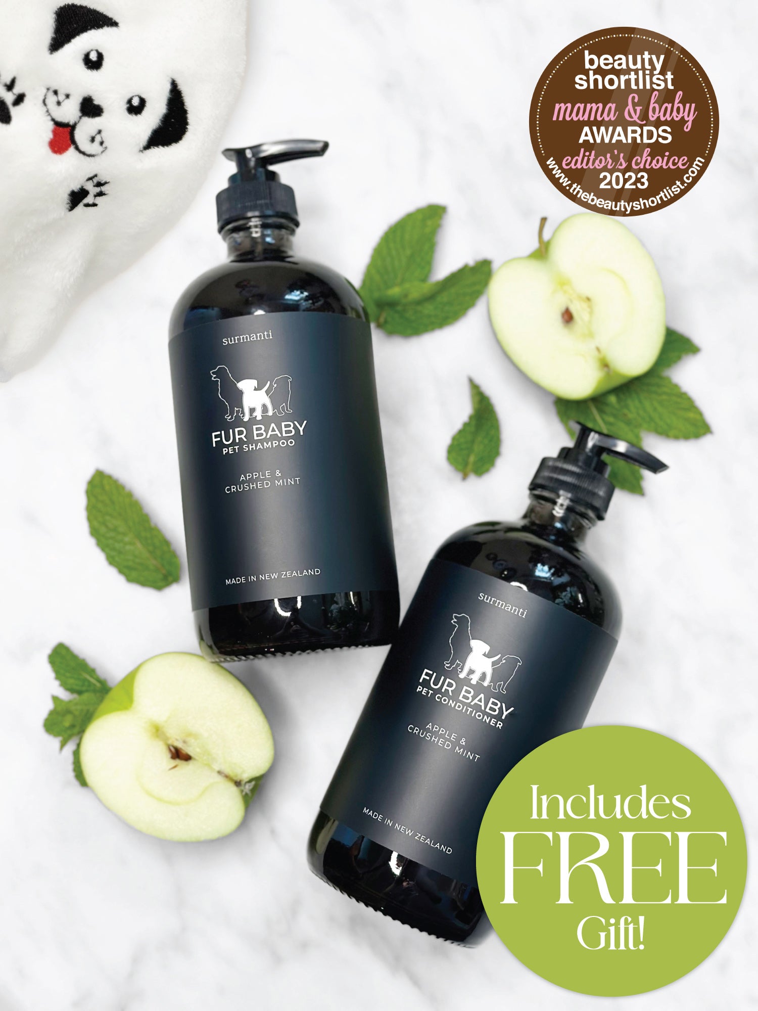 Fur Baby Duo Shampoo & Conditioner - Apple & Crushed Mint - Surmanti - Made In New Zealand