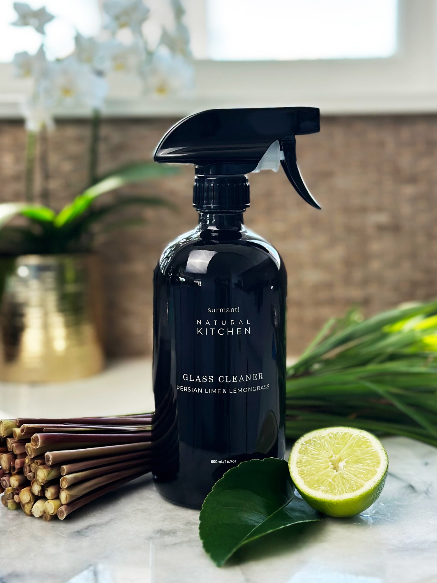 Glass Cleaner - Persian Lime & Lemongrass - Natural Kitchen - 500ML - Surmanti - Made In New Zealand