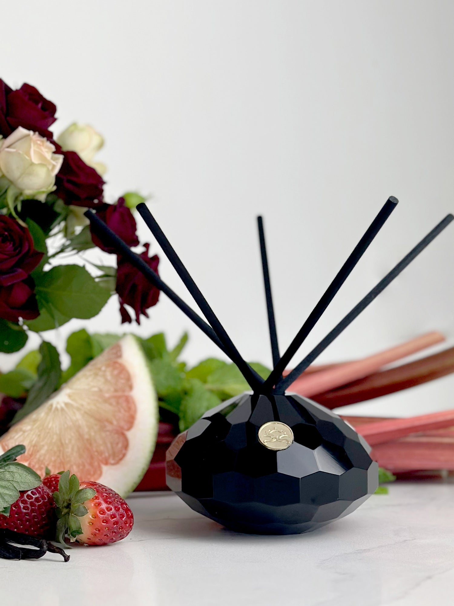 Roses & Rhubarb Hexagonal Crystal Reed Diffuser - Small Rooms 100mL - Surmanti - Made In New Zealand