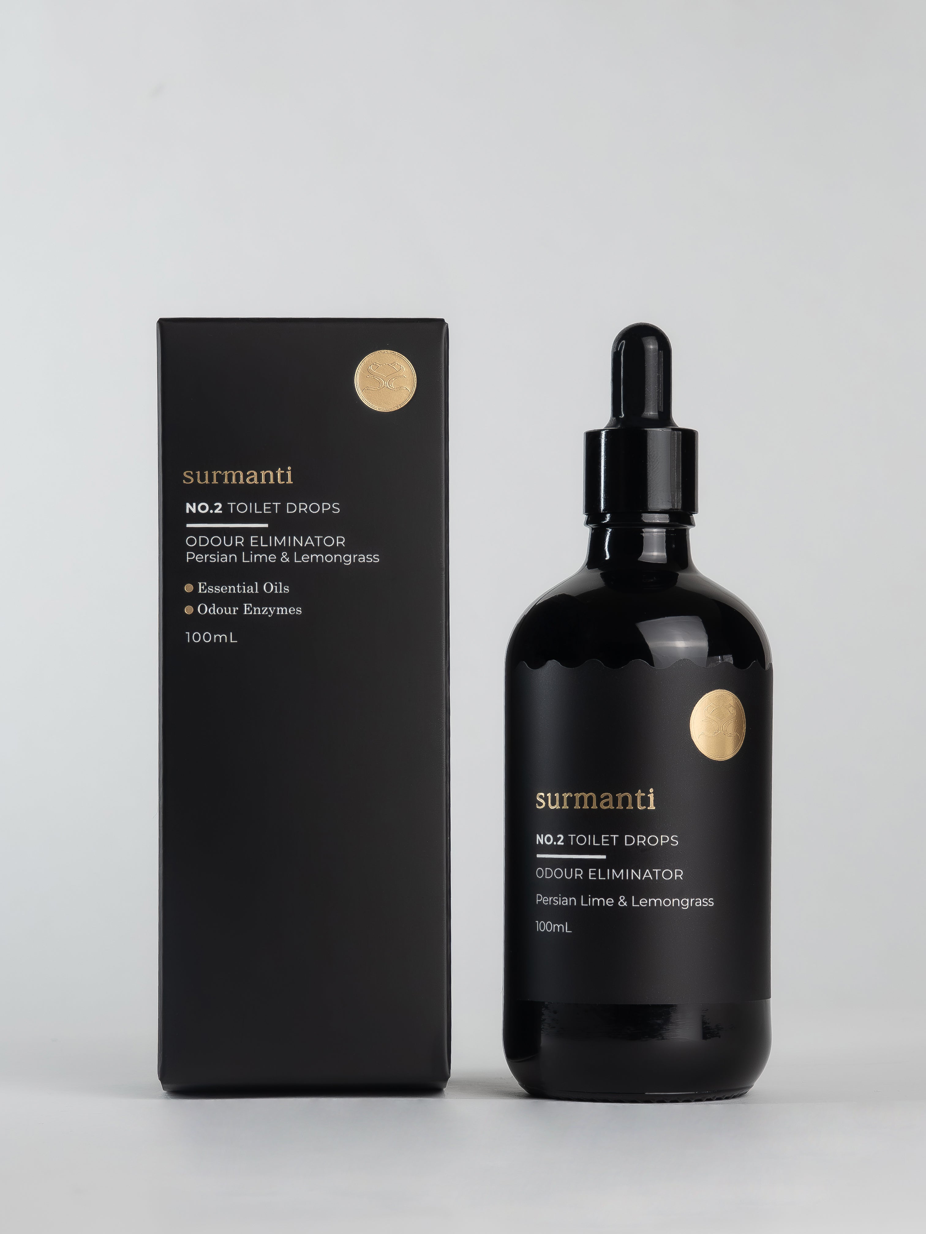 Natural No.2 Toilet Drops - Persian Lime & Lemongrass 100mL. Septic-Safe & Non Toxic - Surmanti - Made In New Zealand