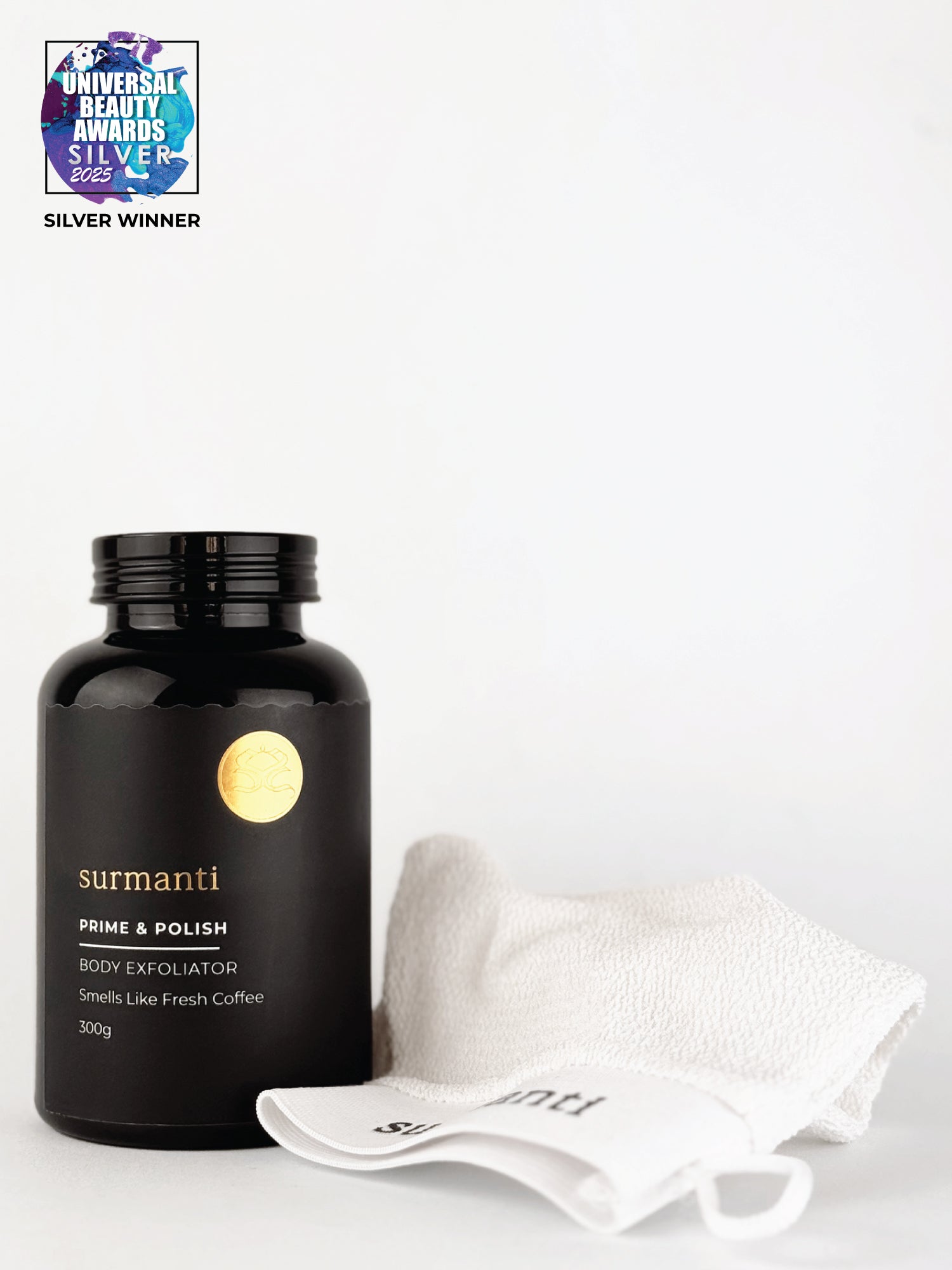 Prime & Polish Body Exfoliator With Reusable Mitt - 300g. Transform Your Skin, Award-Winning Prime & Polish Body Exfoliator - Surmanti - Made In New Zealand