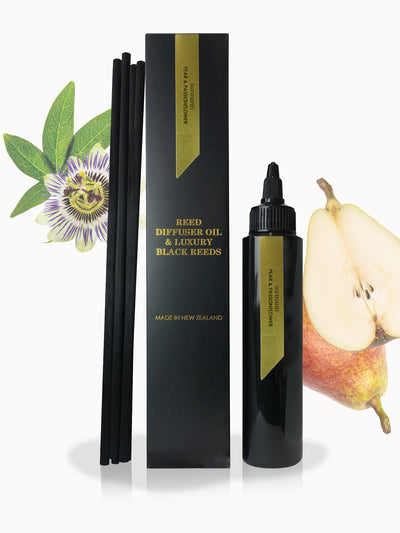 Pear & Passionflower Reed Diffuser Oil & Luxury Black Reeds - Surmanti - Made In New Zealand