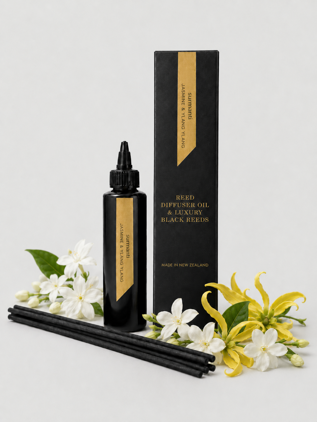 Reed Refill - Jasmine & Ylang Ylang Reed Diffuser Oil & Luxury Black Reeds - Surmanti - Made In New Zealand