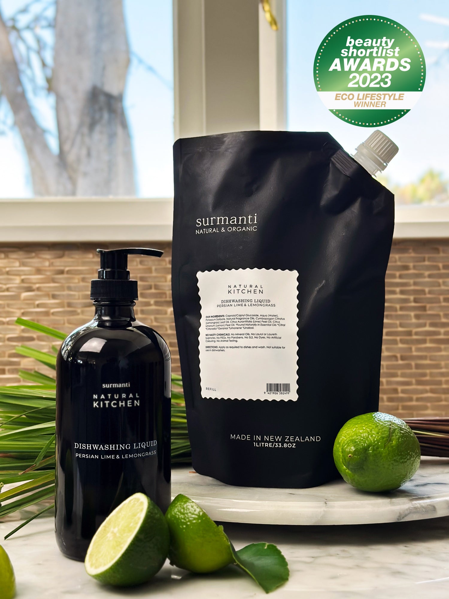 Dishwashing Liquid Refill - Non-drying (1 litre) - Persian Lime & Lemongrass - Natural Kitchen - Surmanti - Made In New Zealand