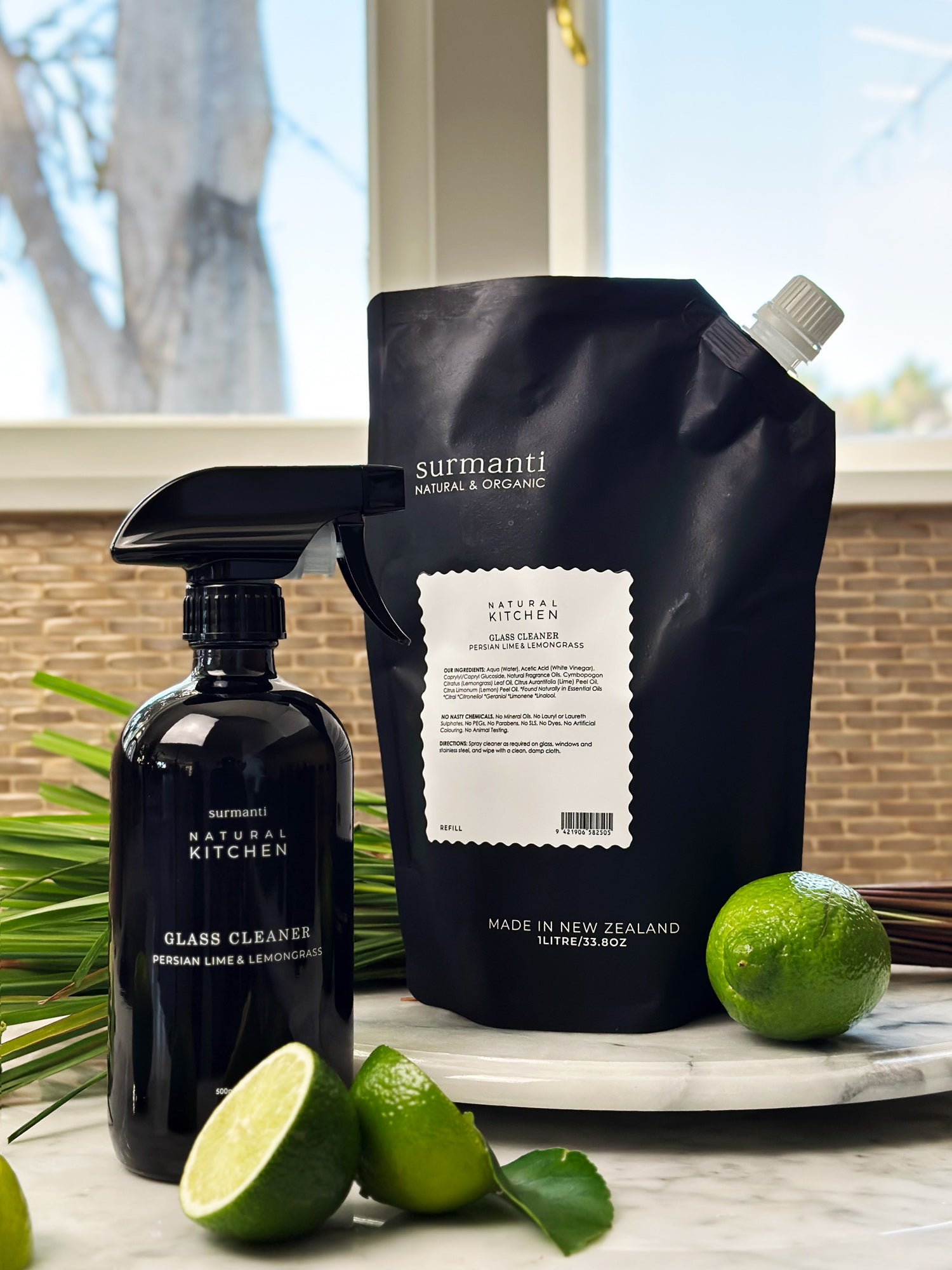 Glass Cleaner Refill (1 litre) - Persian Lime & Lemongrass - Natural Kitchen - Surmanti - Made In New Zealand