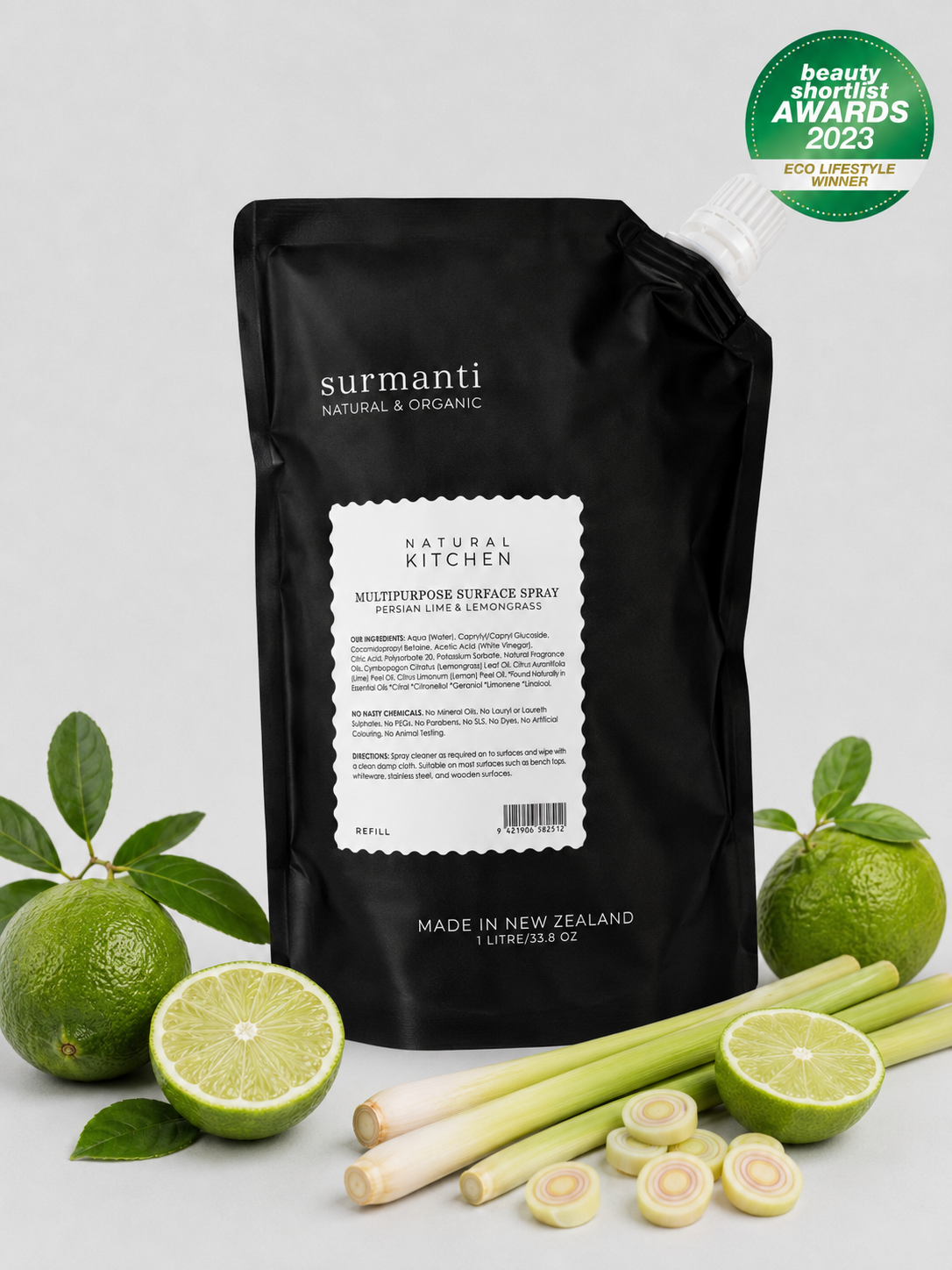 Multipurpose Natural Surface Spray - Refill & Save - Persian Lime & Lemongrass - 1 Litre - Surmanti - Made In New Zealand
