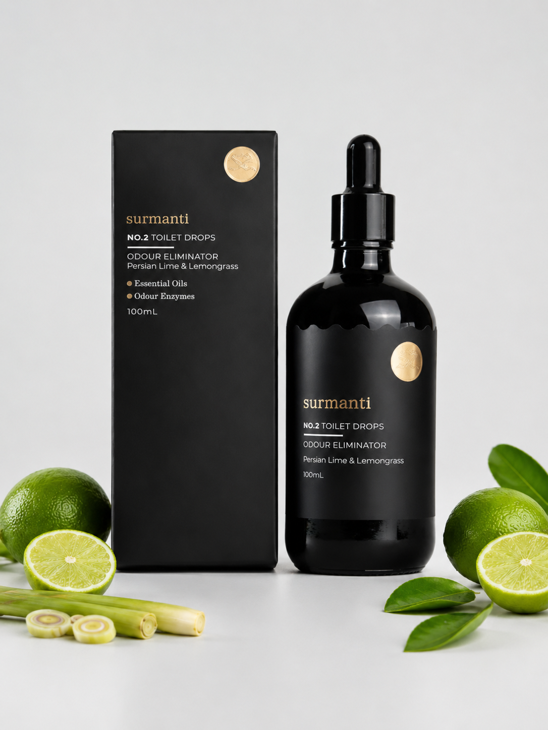 Natural No.2 Toilet Drops - Persian Lime & Lemongrass 100mL. Septic-Safe & Non Toxic - Surmanti - Made In New Zealand