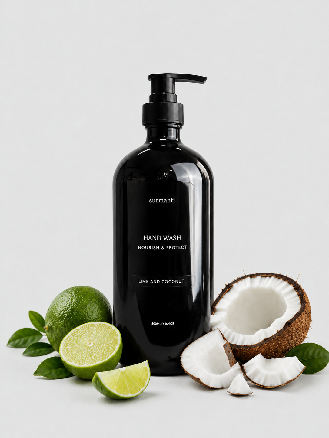 Hand Wash Nourish & Protect- Refillable Glass Bottle - Lime & Coconut 500ml - Surmanti - Made In New Zealand