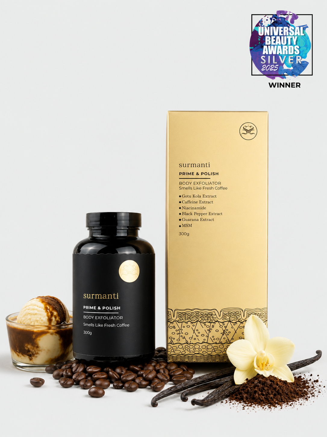 Prime & Polish Body Exfoliator With Reusable Mitt - 300g. Transform Your Skin, Award-Winning Prime & Polish Body Exfoliator - Surmanti - Made In New Zealand