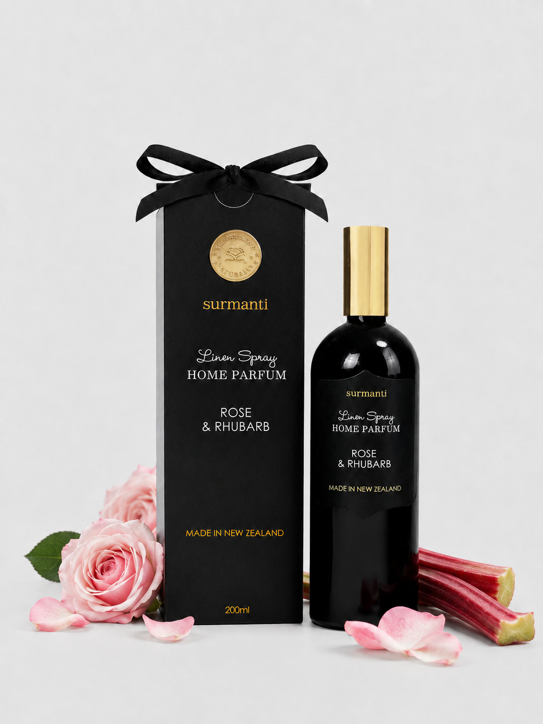 Roses & Rhubarb Natural Room - Linen Spray (200 mL) Glass Not Plastic - Surmanti - Made In New Zealand