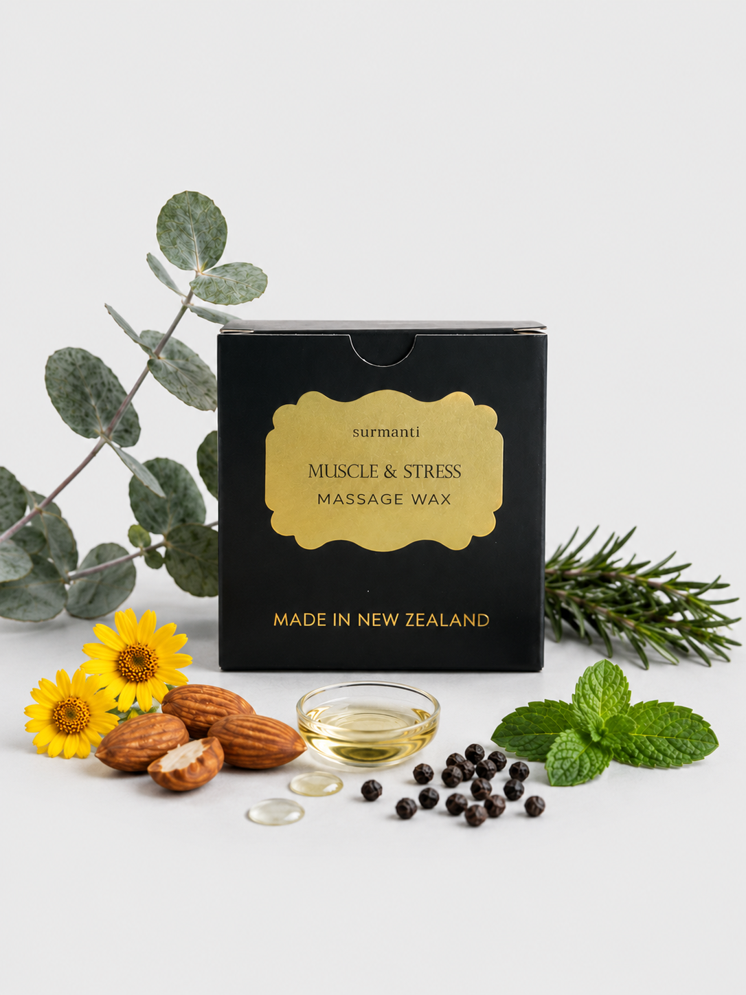 Muscle & Stress Active Massage Balm. Arnica Black Pepper Rosemary & Wintergreen Oils - Surmanti - Made In New Zealand