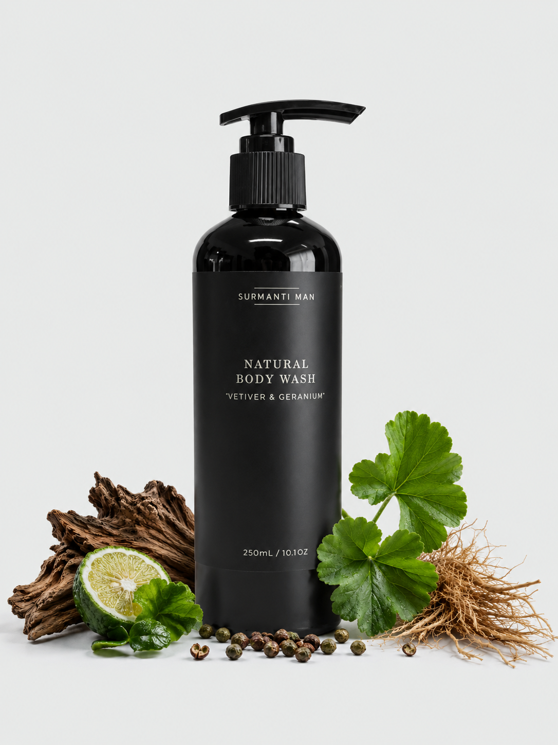 Natural Man Vetiver & Geranium Body Wash - Soap Alternative 300mL- Natural, Non-Drying Cleanse - Surmanti - Made In New Zealand
