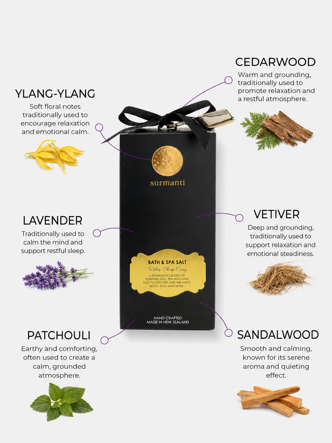 RELAX & Sleep Aromatherapy Bath Salt. Soak Away Stress & Tension - Surmanti - Made In New Zealand
