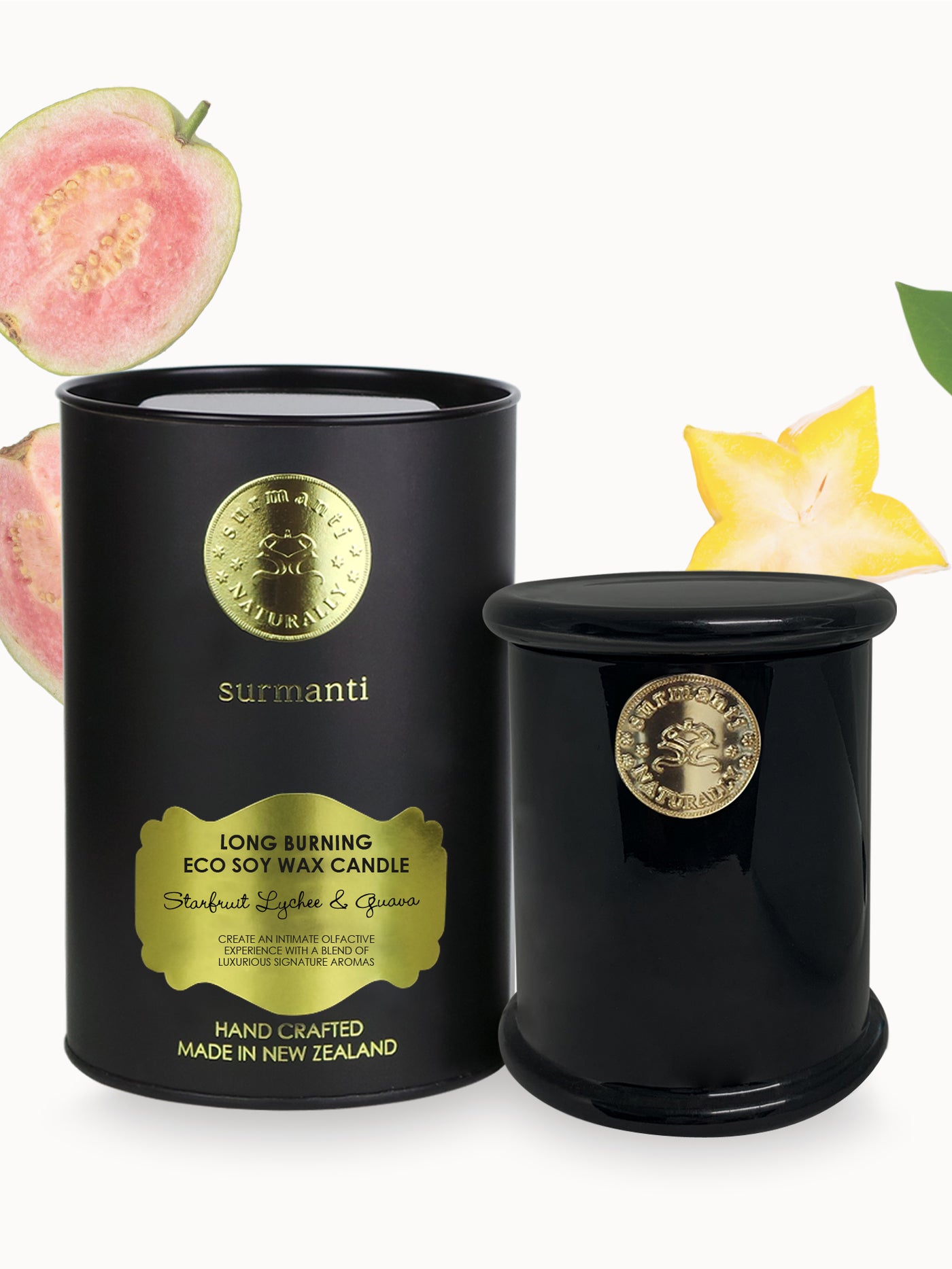 Starfruit Lychee & Guava Long Burning Eco Soy Wax Candle - Surmanti - Made In New Zealand