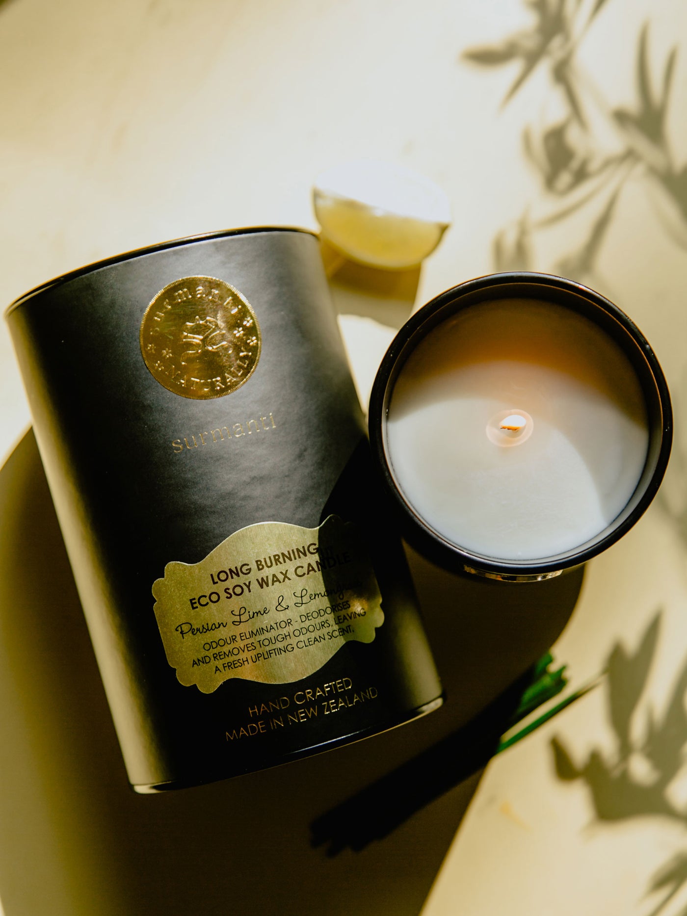 Persian Lime & Lemongrass Long Burning Coconut Wax Candle - Odour Eliminator - Surmanti - Made In New Zealand