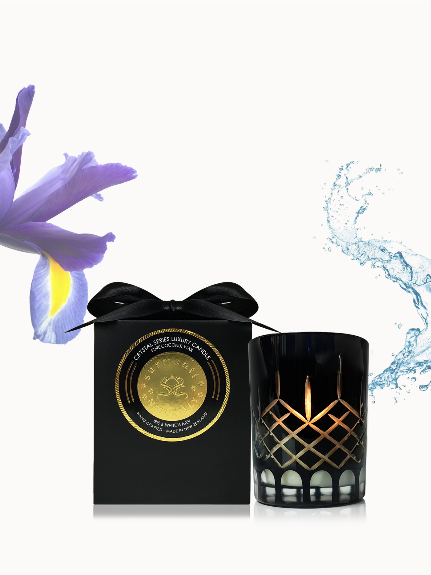 Iris & White Water Crystal Series Long Burning Pure Coconut Wax Candle Small 150gm