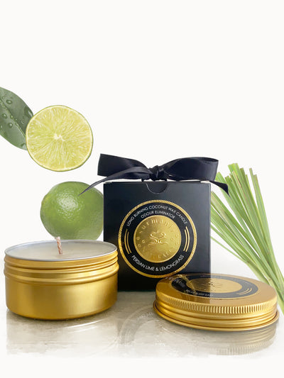 Persian Lime & Lemongrass Long Burning Coconut Wax Travel Candle - Odour Eliminator - Surmanti - Made In New Zealand